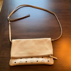 MCM Corina Visetos Crossbody Clutch Bag Nude